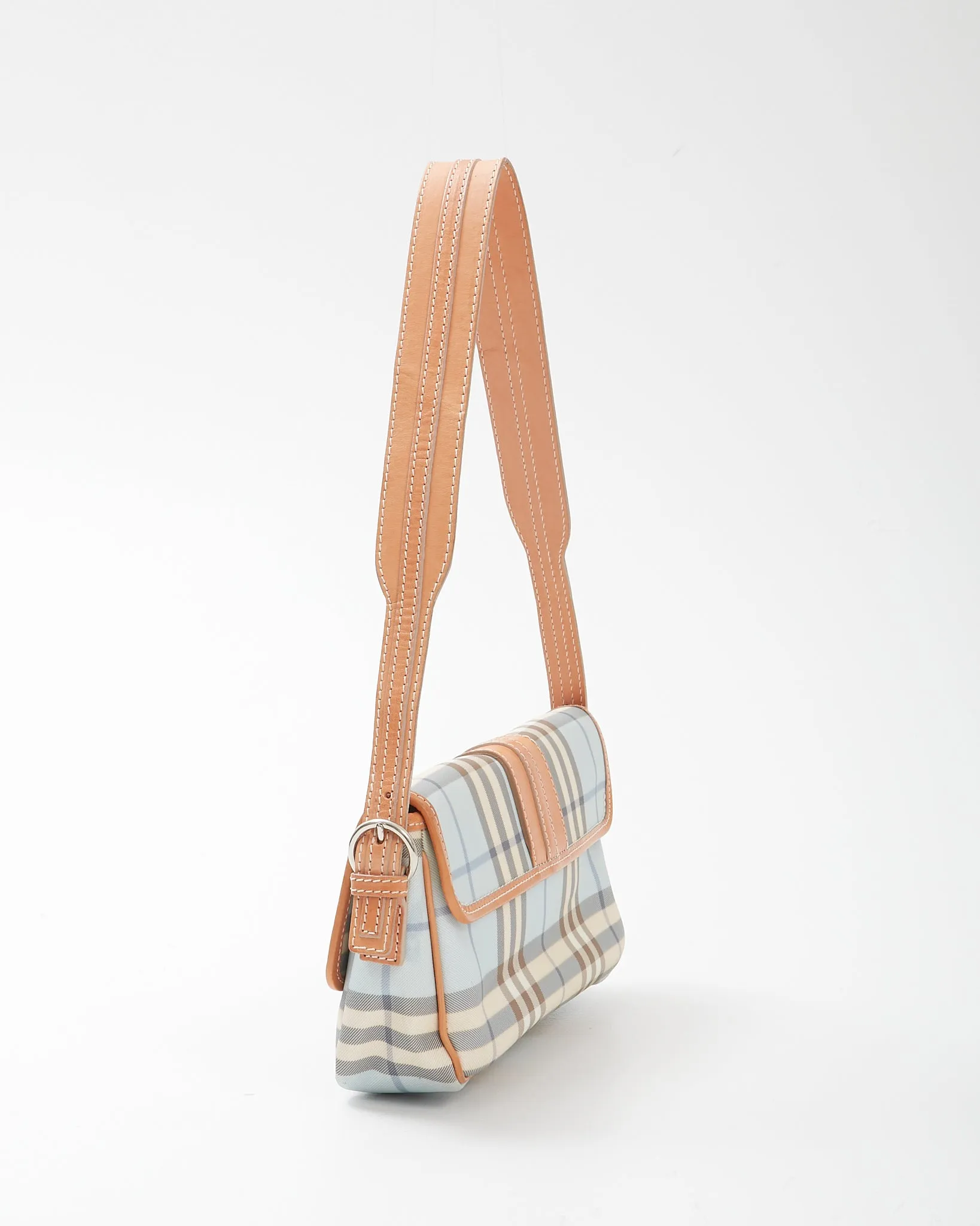 Burberry Baby Blue Nova Check Coated Canvas Buckle Shoulder Bag