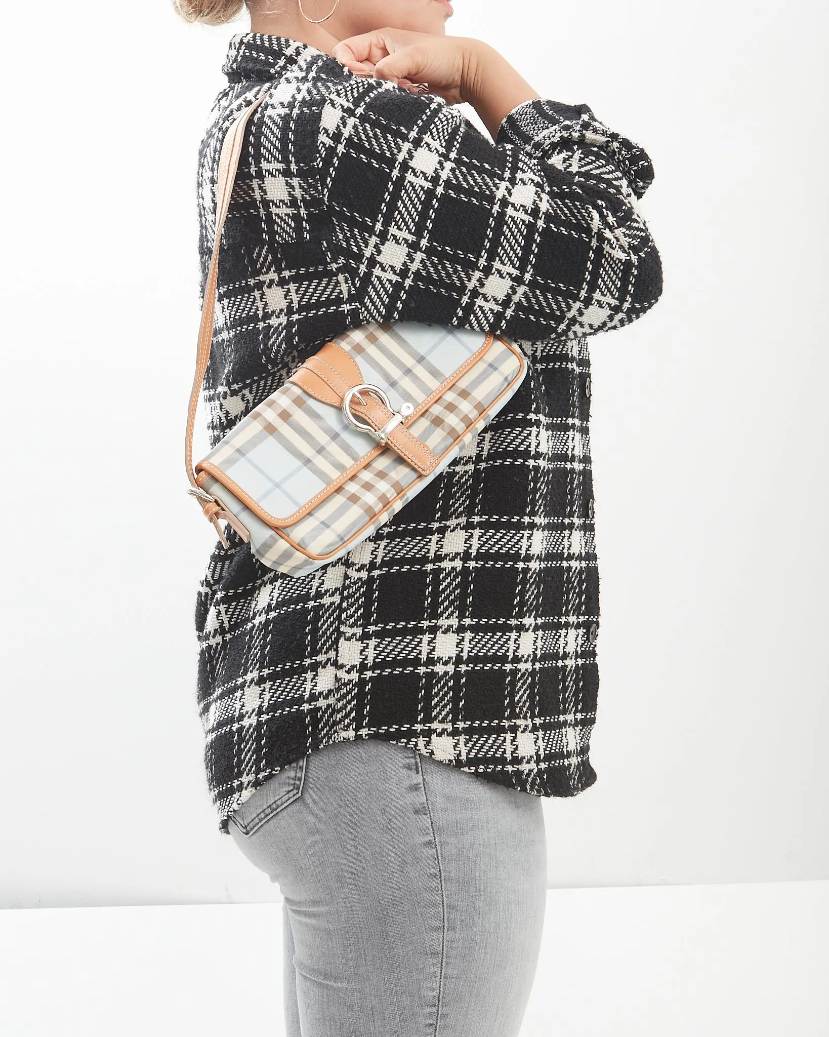 Burberry Baby Blue Nova Check Coated Canvas Buckle Shoulder Bag