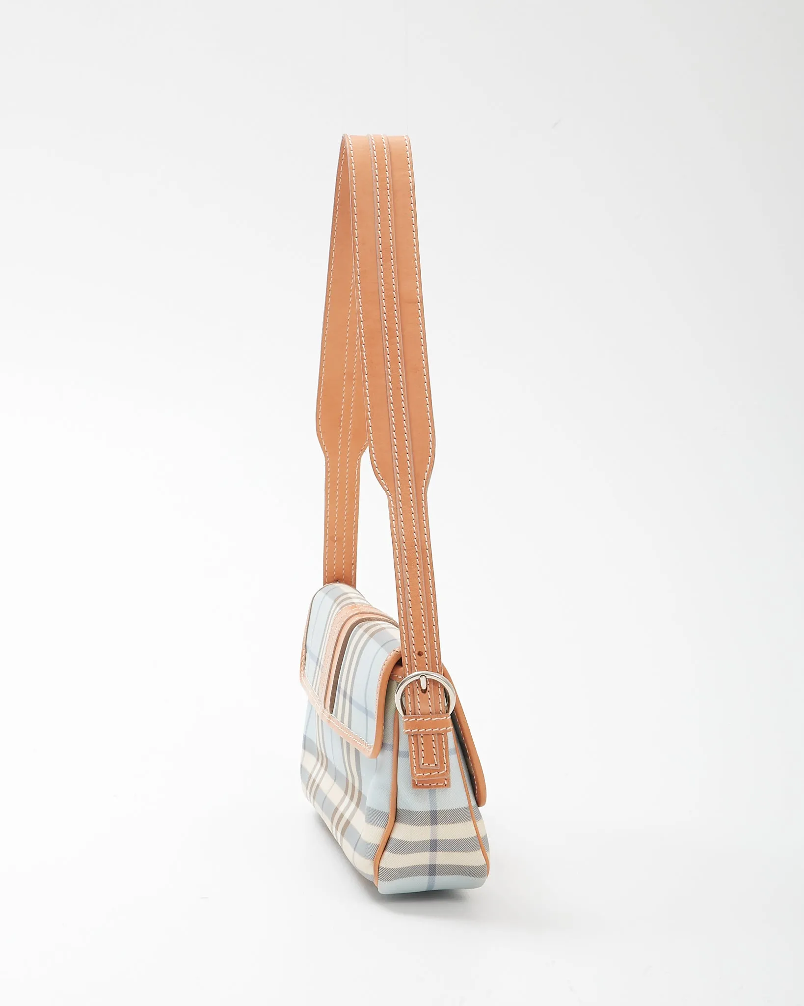 Burberry Baby Blue Nova Check Coated Canvas Buckle Shoulder Bag
