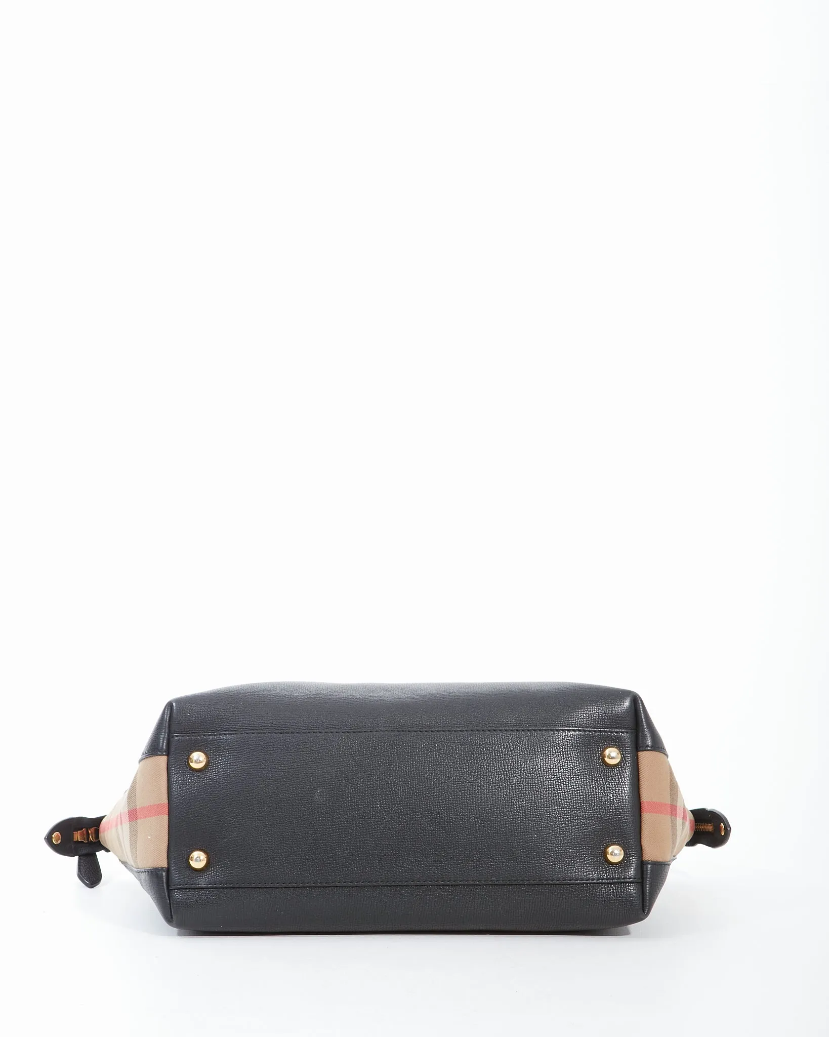 Burberry Black Leather & Canvas Tote Zipper Bag