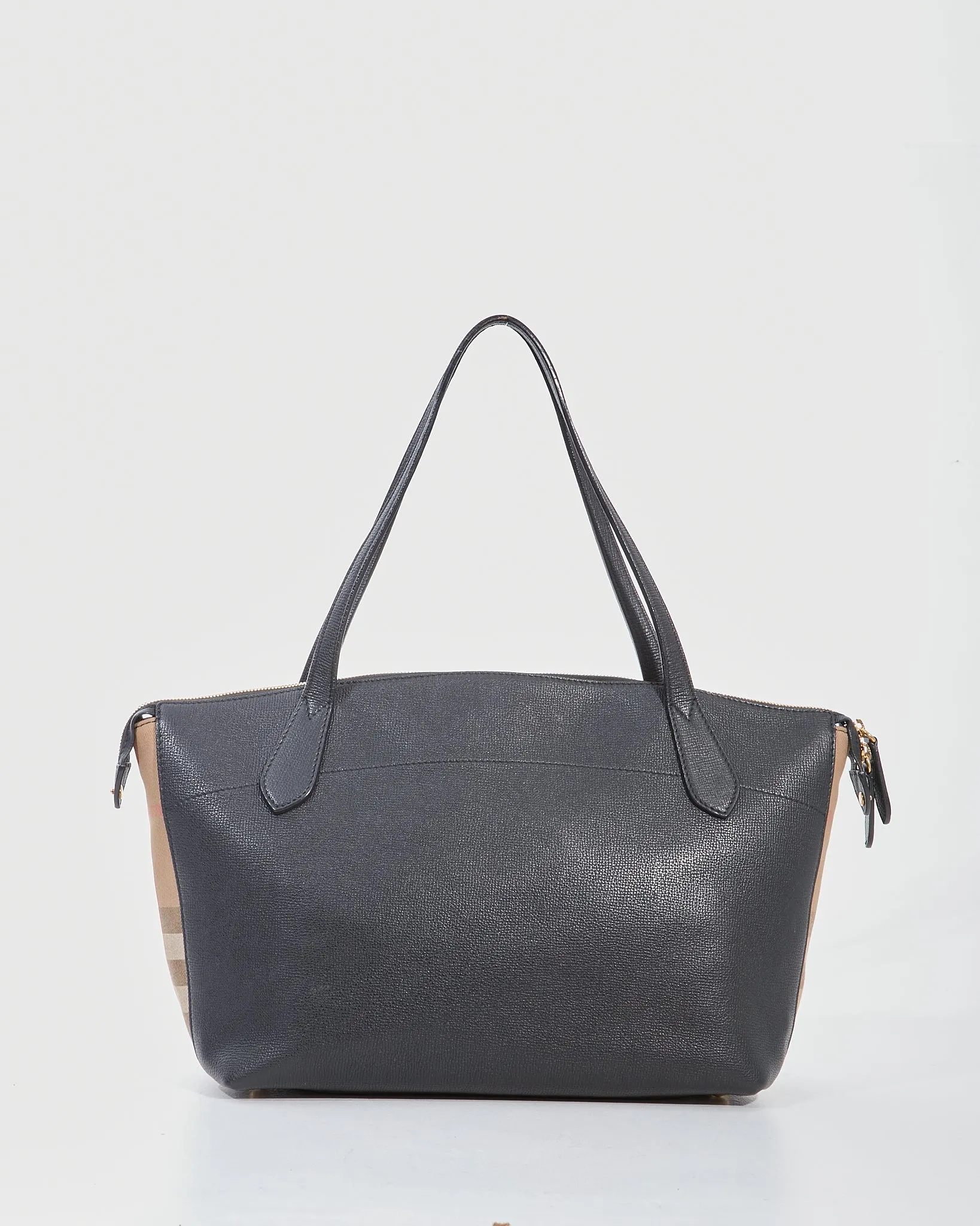 Burberry Black Leather & Canvas Tote Zipper Bag