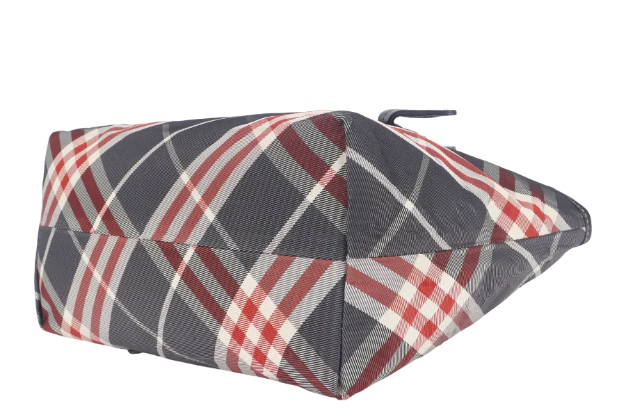 BURBERRY BLUE LABEL RED & BLUE CHECK ZIPPY TOTE BAG ZAE05-110-07 WITH DUST COVER