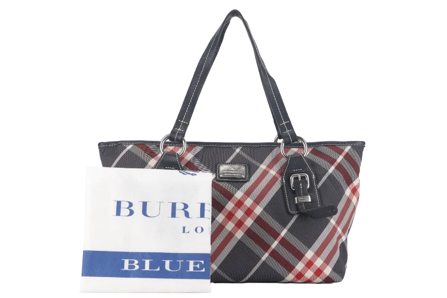 BURBERRY BLUE LABEL RED & BLUE CHECK ZIPPY TOTE BAG ZAE05-110-07 WITH DUST COVER