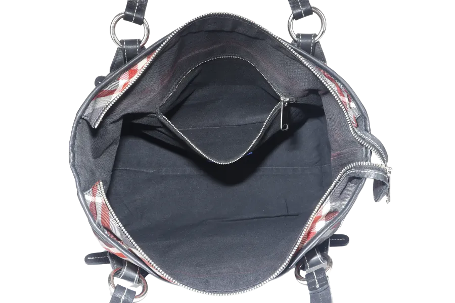 BURBERRY BLUE LABEL RED & BLUE CHECK ZIPPY TOTE BAG ZAE05-110-07 WITH DUST COVER