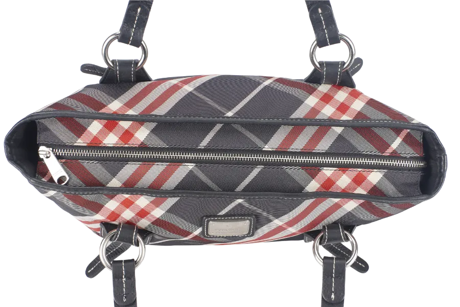 BURBERRY BLUE LABEL RED & BLUE CHECK ZIPPY TOTE BAG ZAE05-110-07 WITH DUST COVER