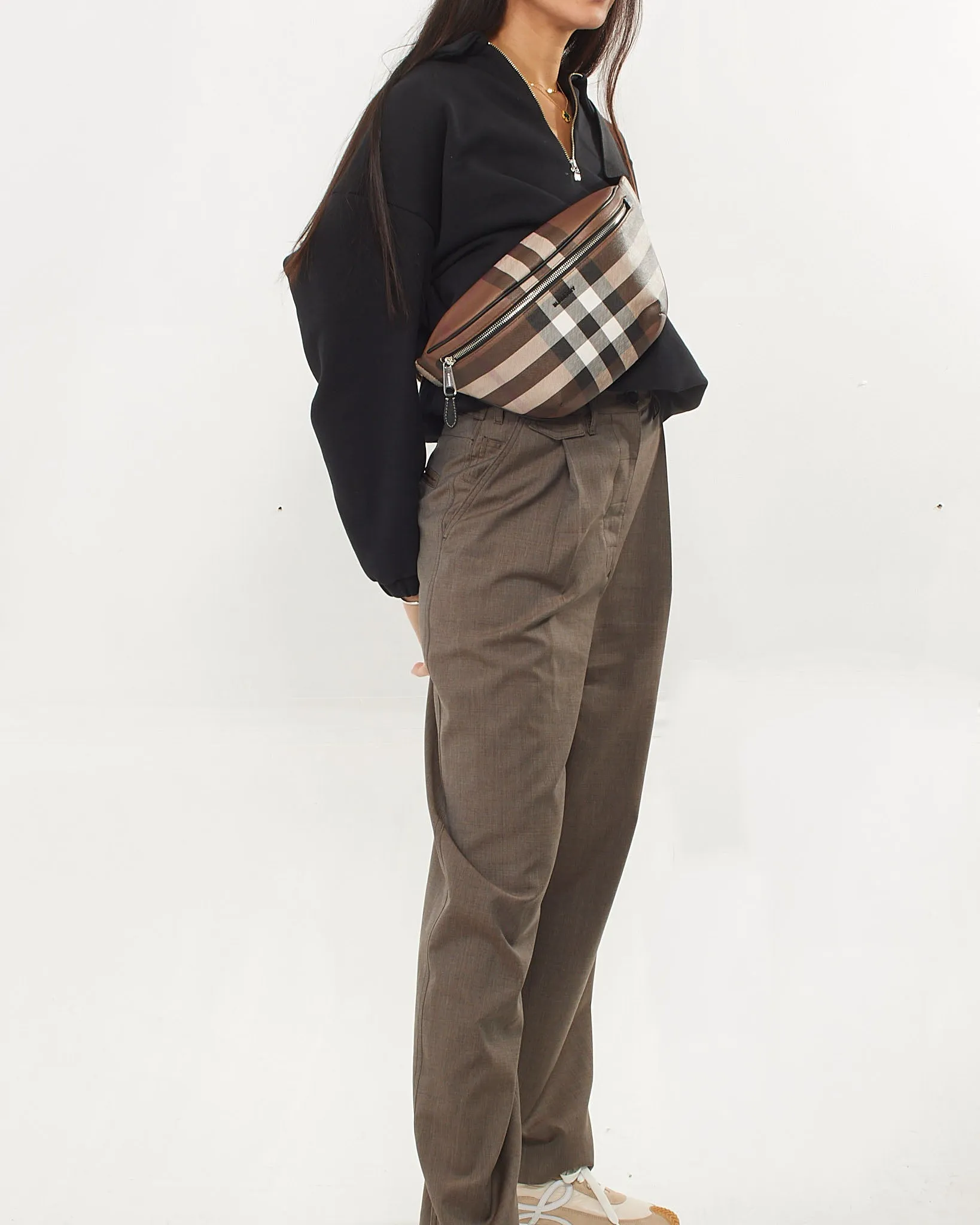 Burberry Brown Canvas Exaggerated Check Cason Bum Bag