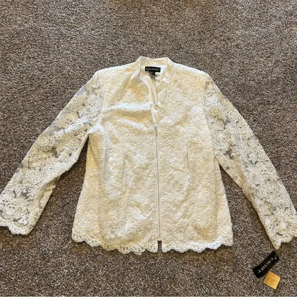 Cachet women’s 18W white floral jacket formal bridal elegant top lace sheer NWT