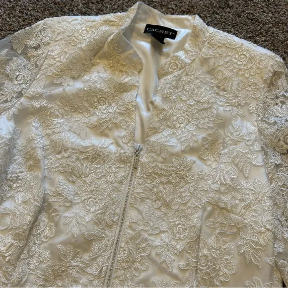 Cachet women’s 18W white floral jacket formal bridal elegant top lace sheer NWT