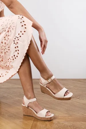 Cadence Cork Platform Wedge in Cream Faux Leather