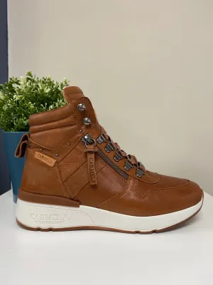 Camel Leather Laced Ankle Boots