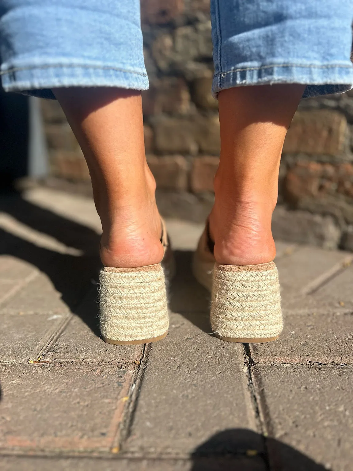 Camel Open Toe Platform Espadrille Wedge