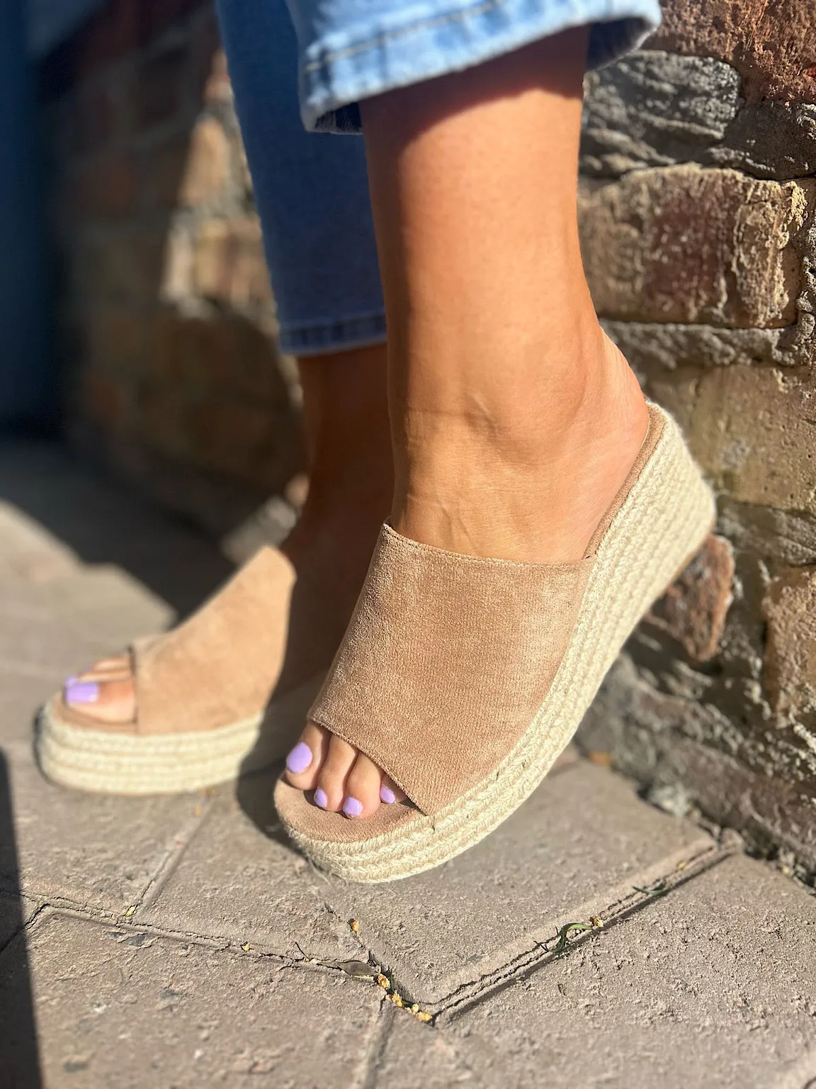Camel Open Toe Platform Espadrille Wedge