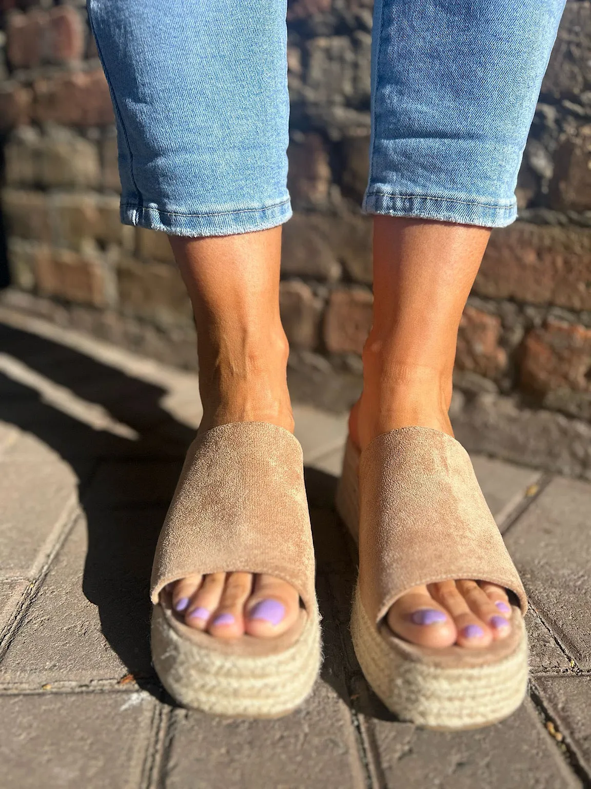 Camel Open Toe Platform Espadrille Wedge