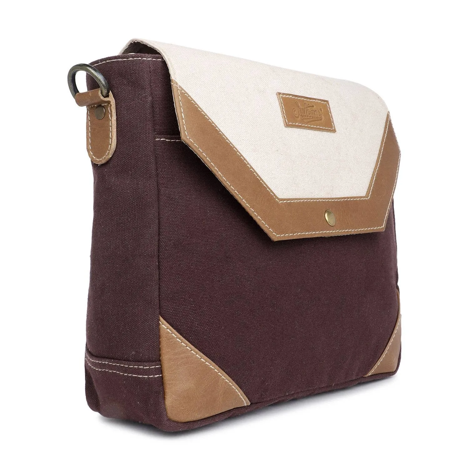 Canvas & Leather Crossbody Bag - Isabelline/Van Dyke