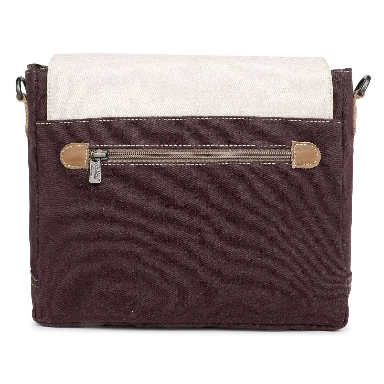 Canvas & Leather Crossbody Bag - Isabelline/Van Dyke