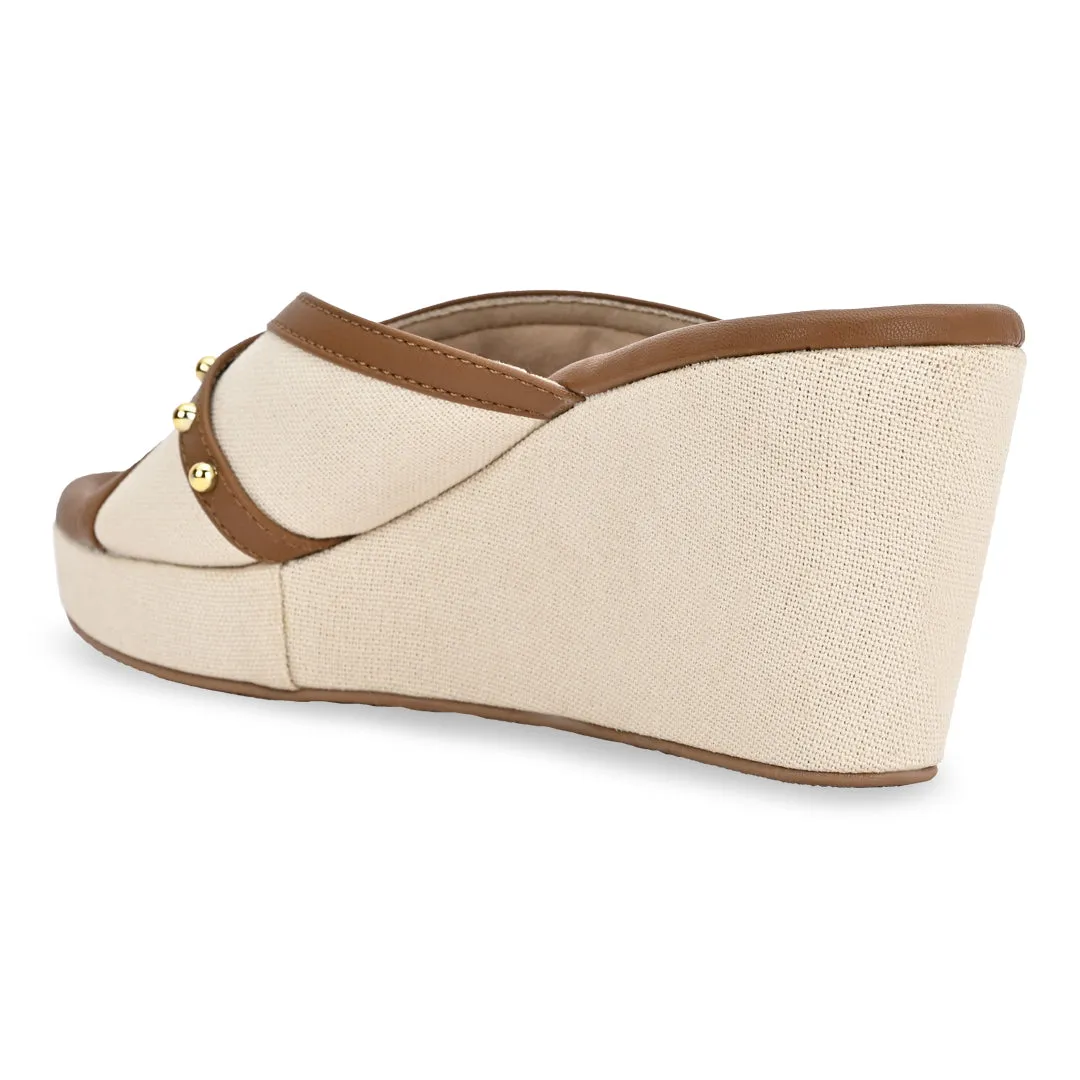 Canvas Rivet Tan Wedges