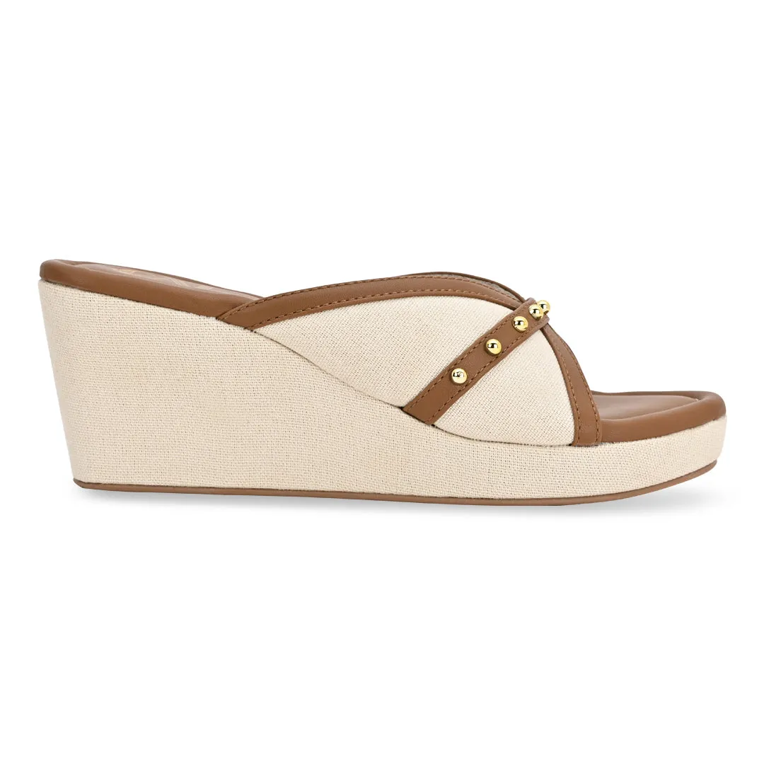 Canvas Rivet Tan Wedges