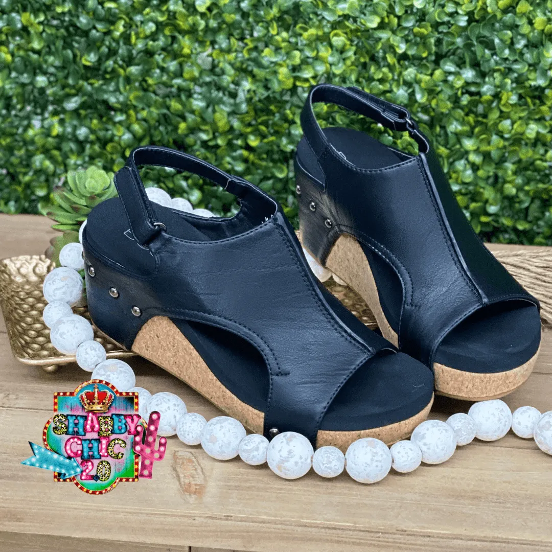 Carley Wedges - Black Smooth