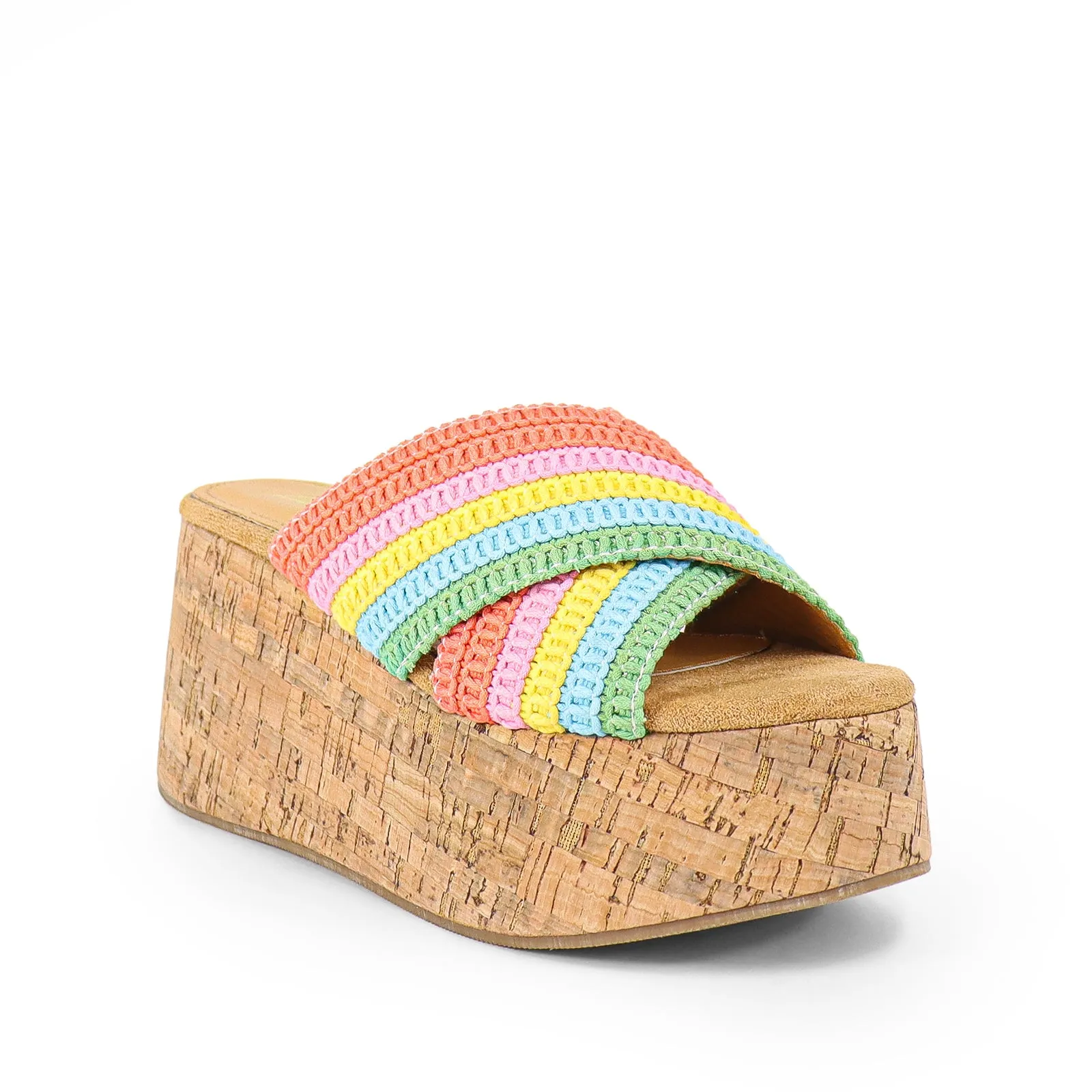 CASA-1 Multicolor Striped Woven Criss Cross Vamp