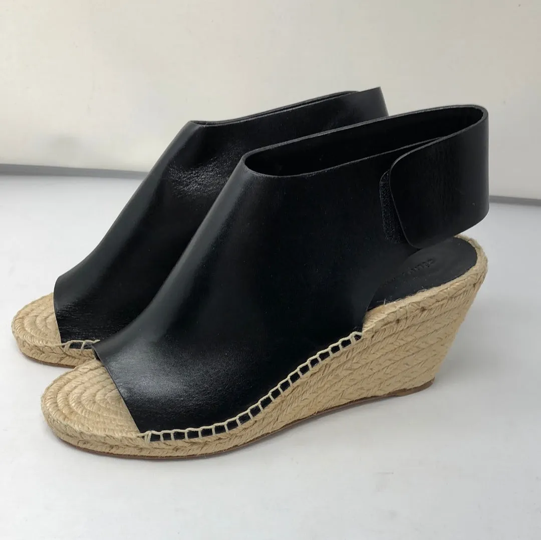 CELINE Black leather espadrille wedge