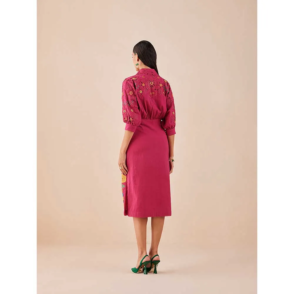CHANDRIMA Fuchsia Applique And Beadwork Kimono Dress