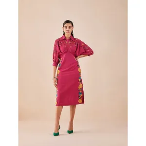 CHANDRIMA Fuchsia Applique And Beadwork Kimono Dress
