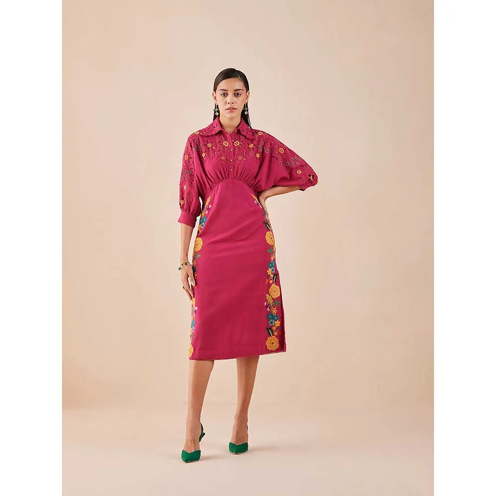CHANDRIMA Fuchsia Applique And Beadwork Kimono Dress