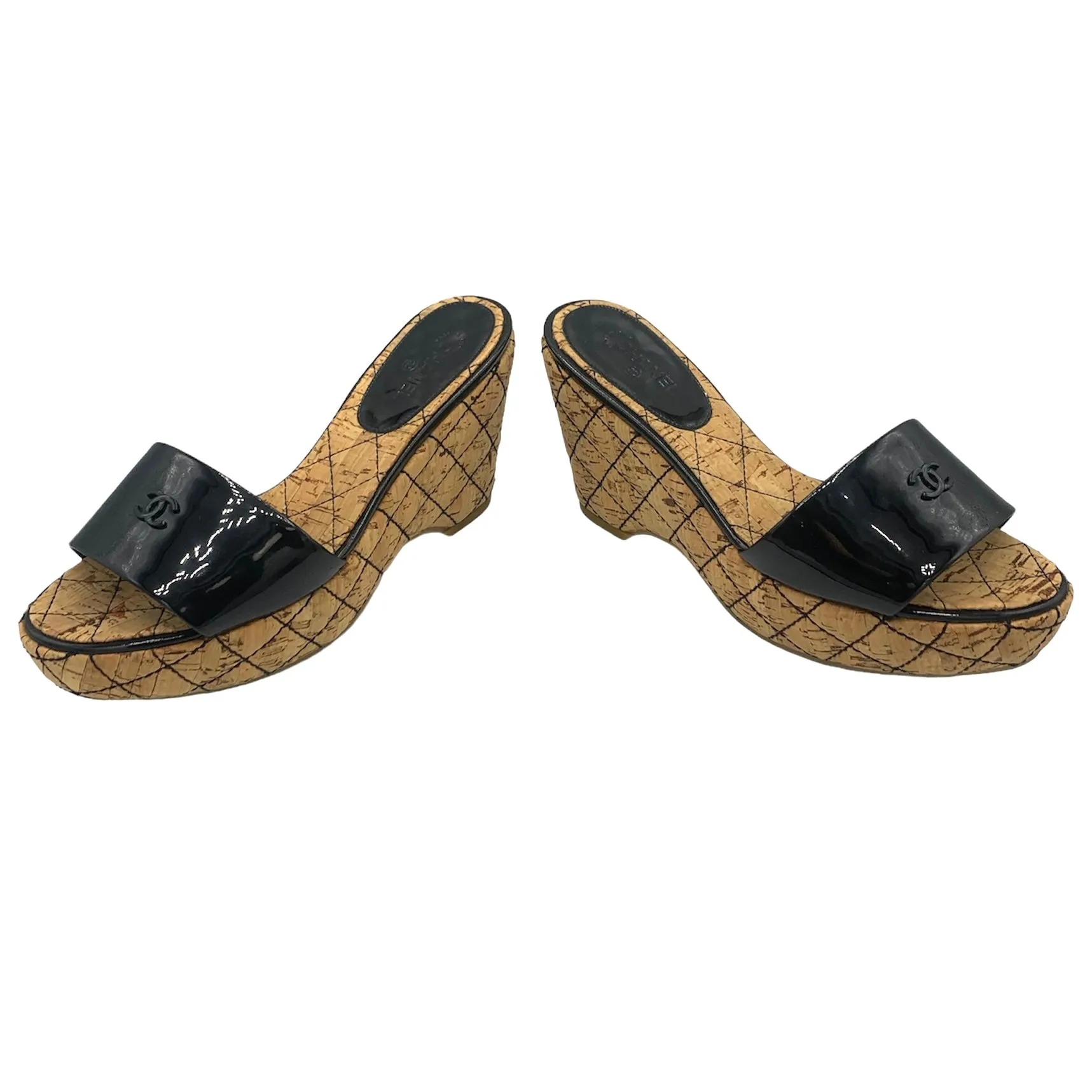 Chanel '07 Cruise Collection Black Patent Leather Cork Wedges