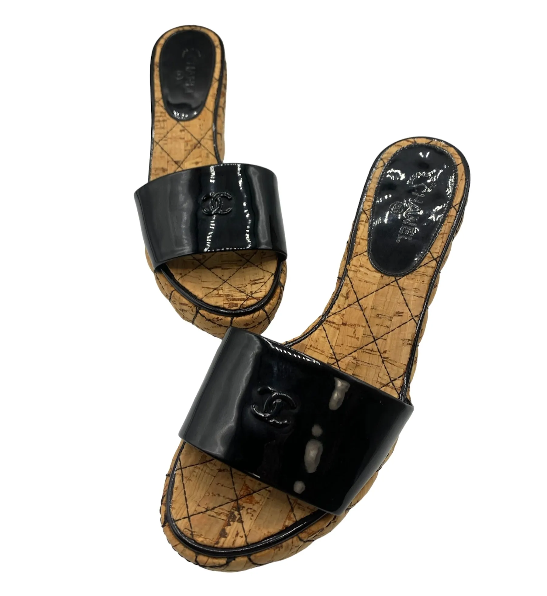 Chanel '07 Cruise Collection Black Patent Leather Cork Wedges
