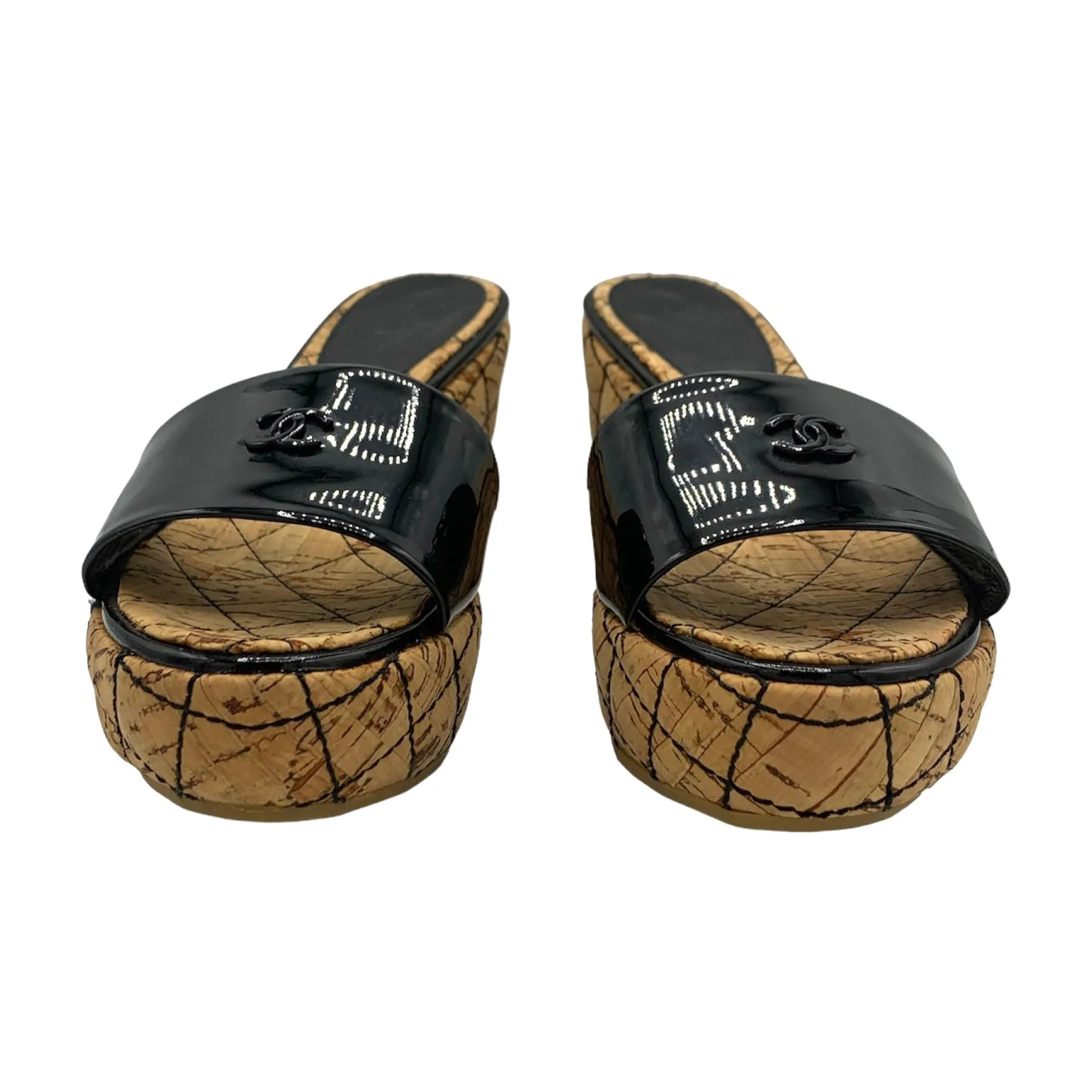 Chanel '07 Cruise Collection Black Patent Leather Cork Wedges