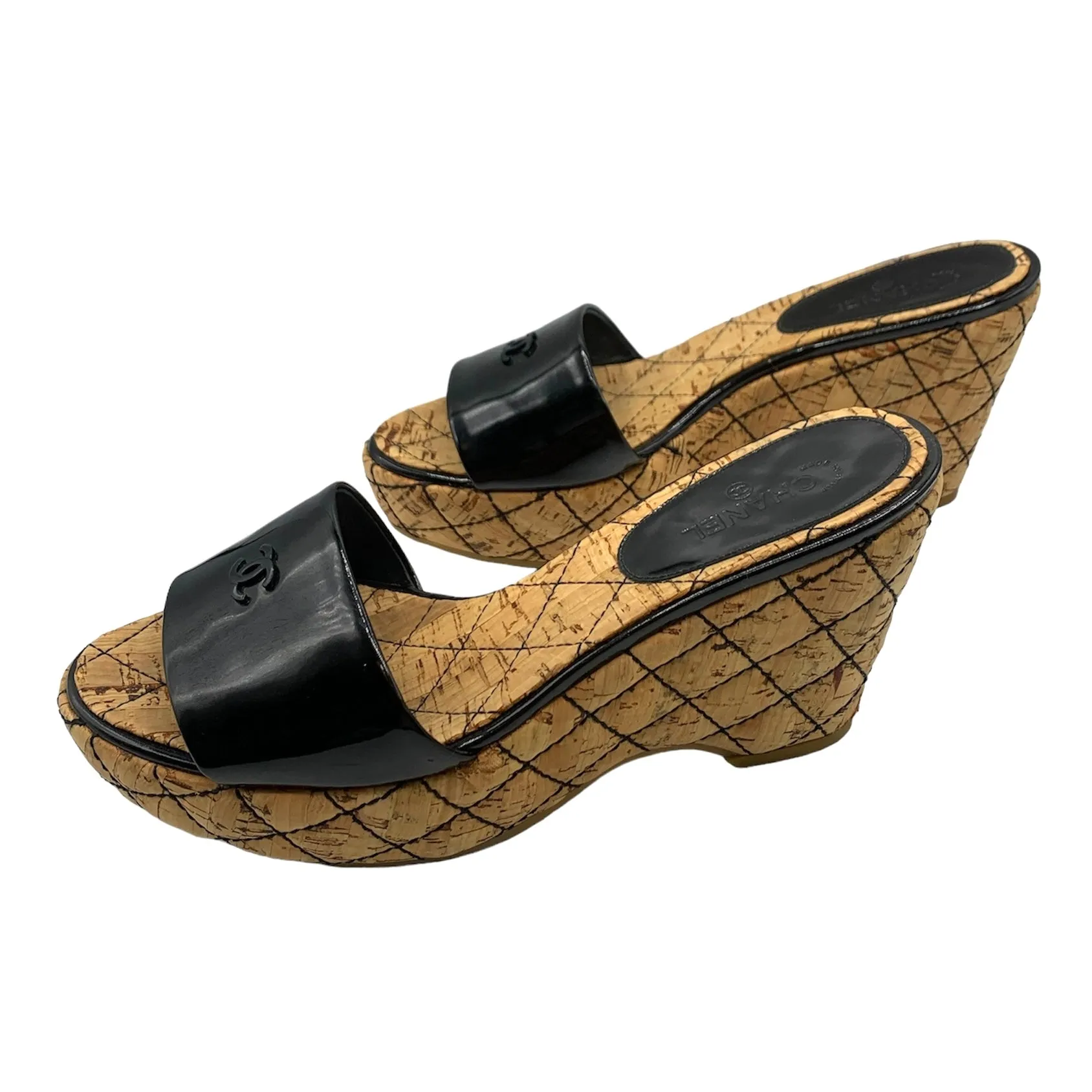 Chanel '07 Cruise Collection Black Patent Leather Cork Wedges
