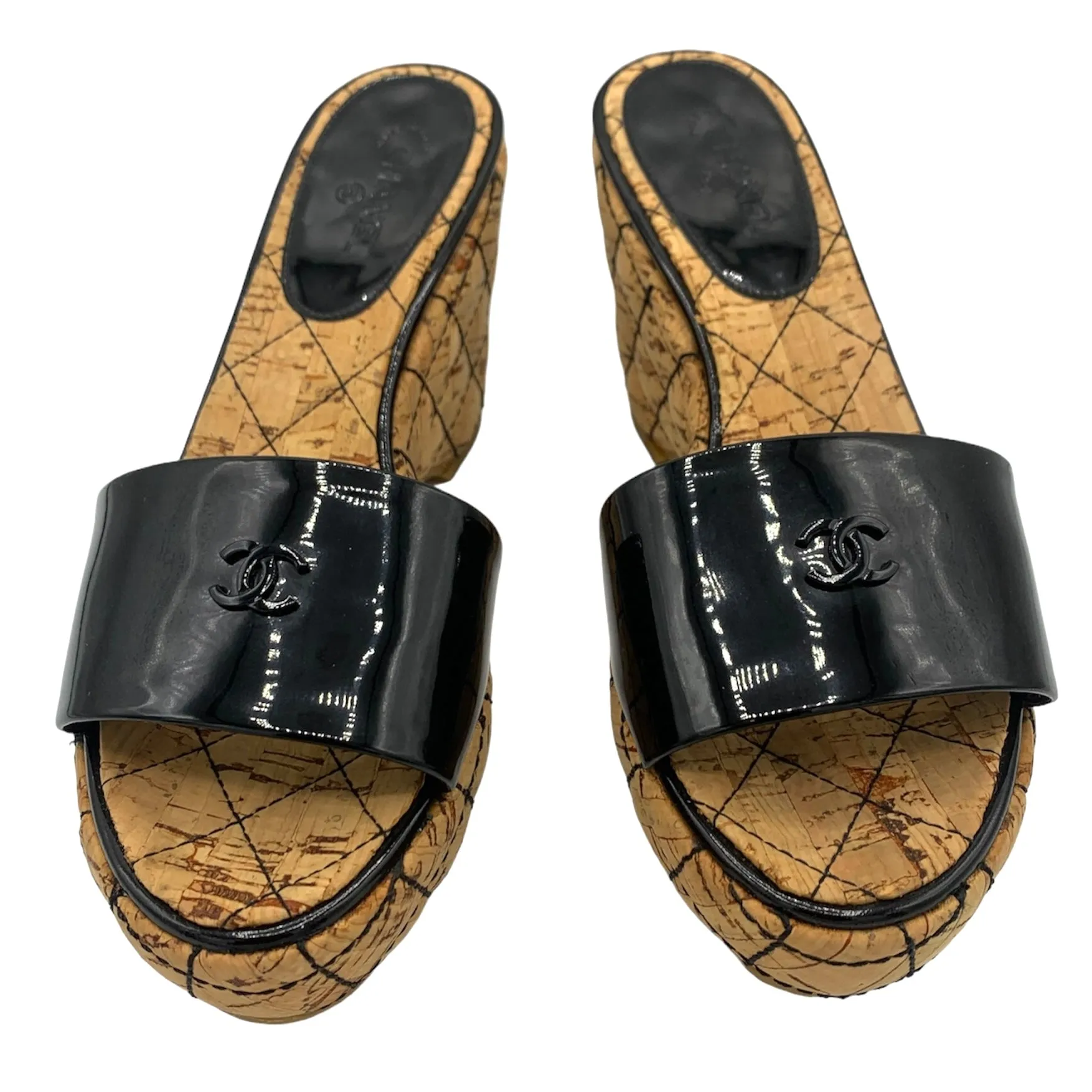 Chanel '07 Cruise Collection Black Patent Leather Cork Wedges