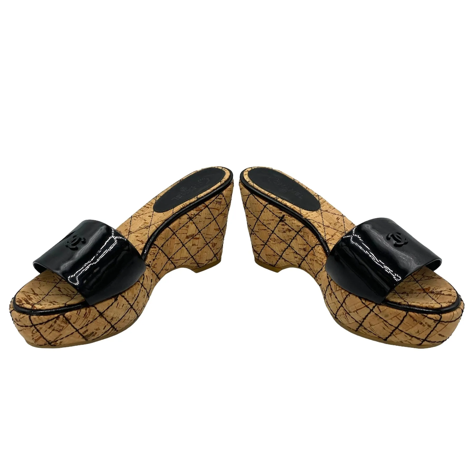 Chanel '07 Cruise Collection Black Patent Leather Cork Wedges