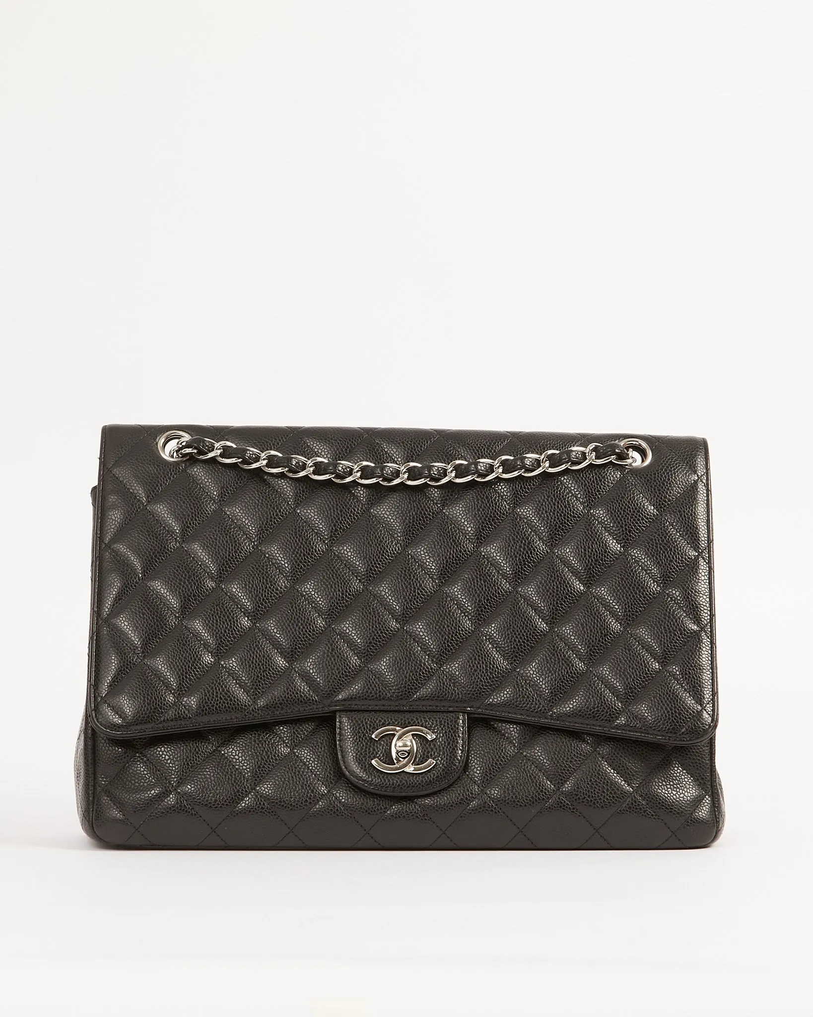 Chanel Black Caviar Quilted Single Flap Classic Maxi Bag