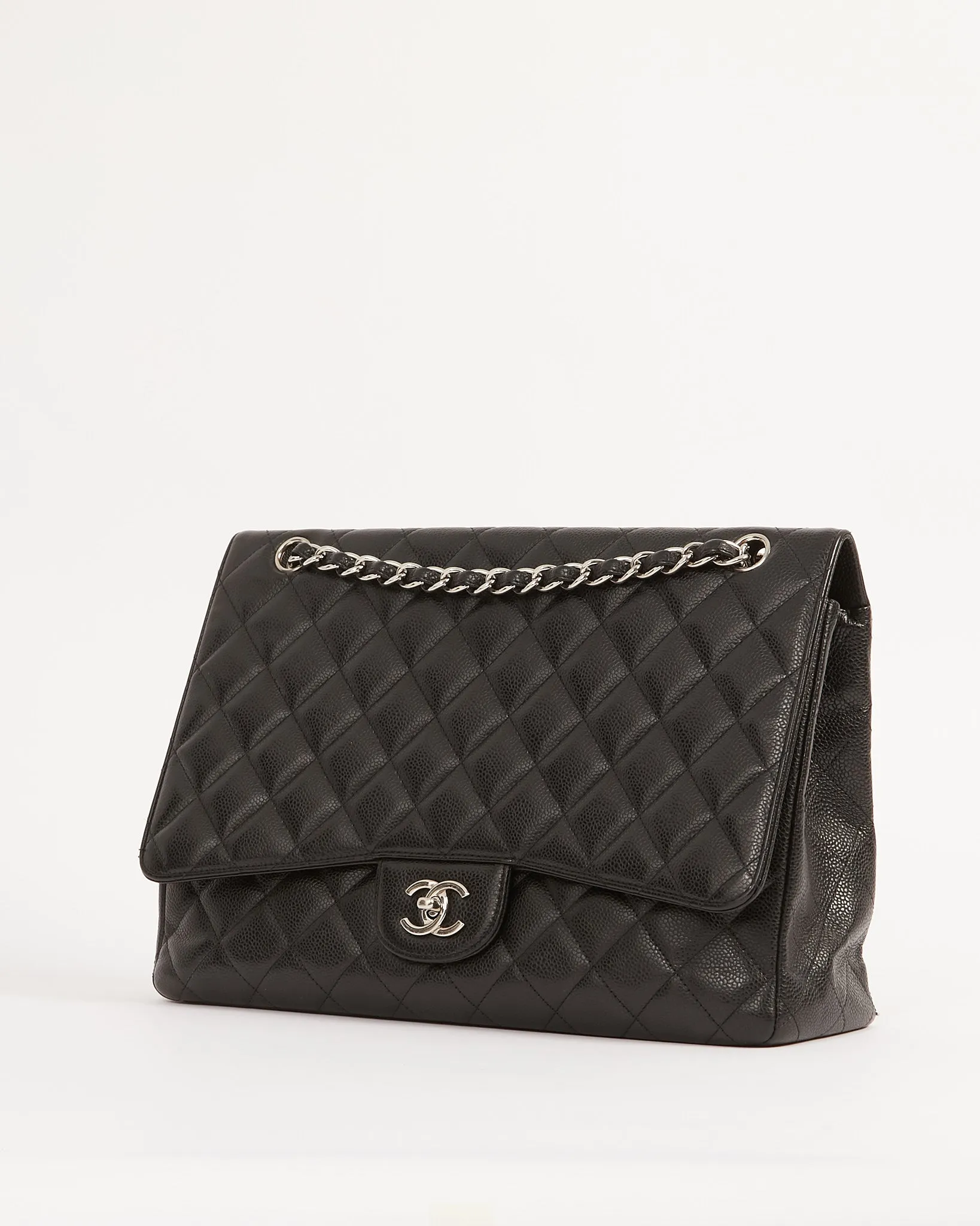 Chanel Black Caviar Quilted Single Flap Classic Maxi Bag