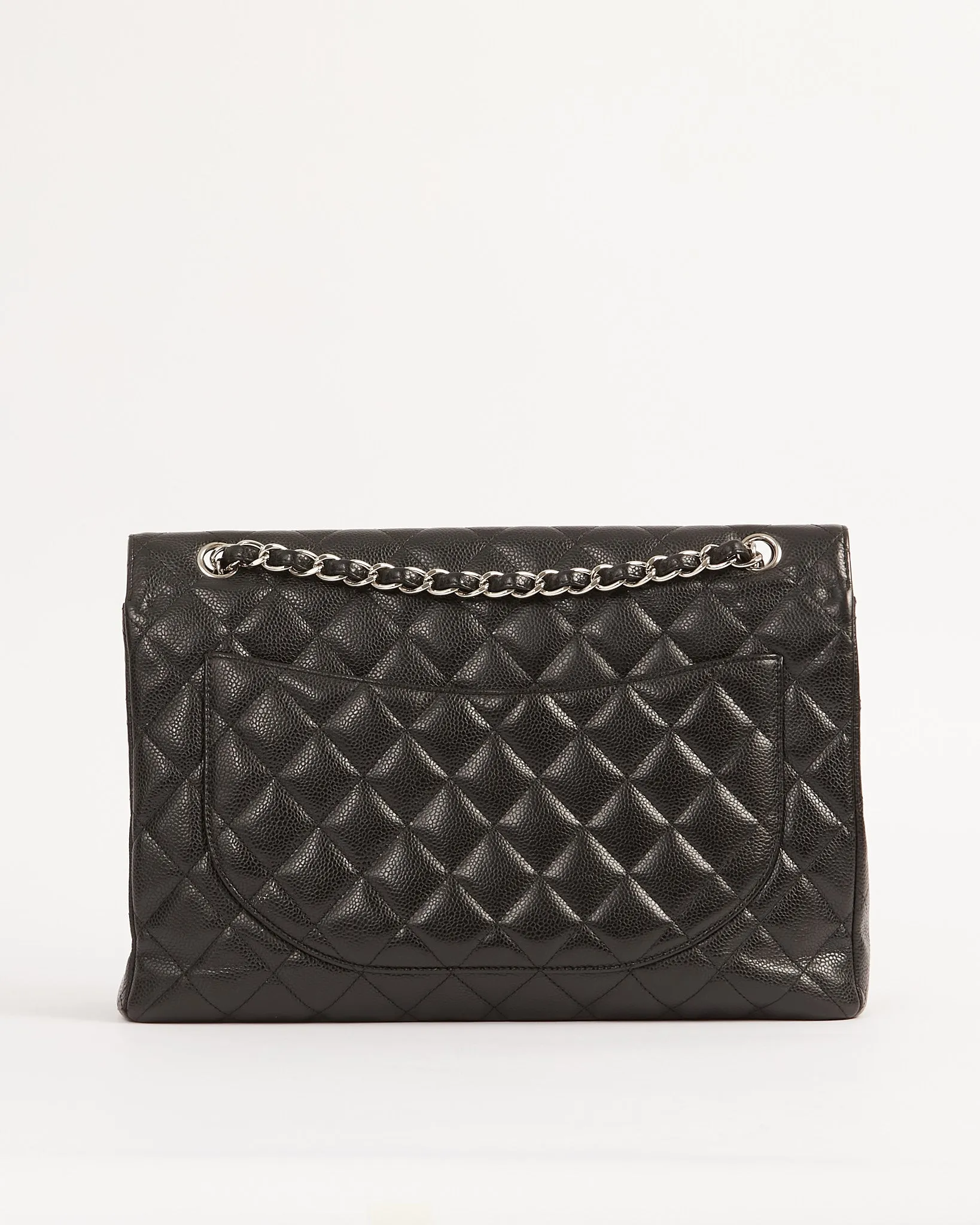 Chanel Black Caviar Quilted Single Flap Classic Maxi Bag