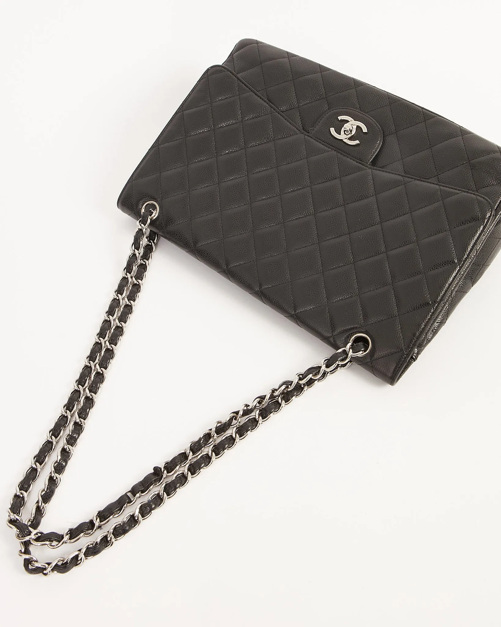 Chanel Black Caviar Quilted Single Flap Classic Maxi Bag