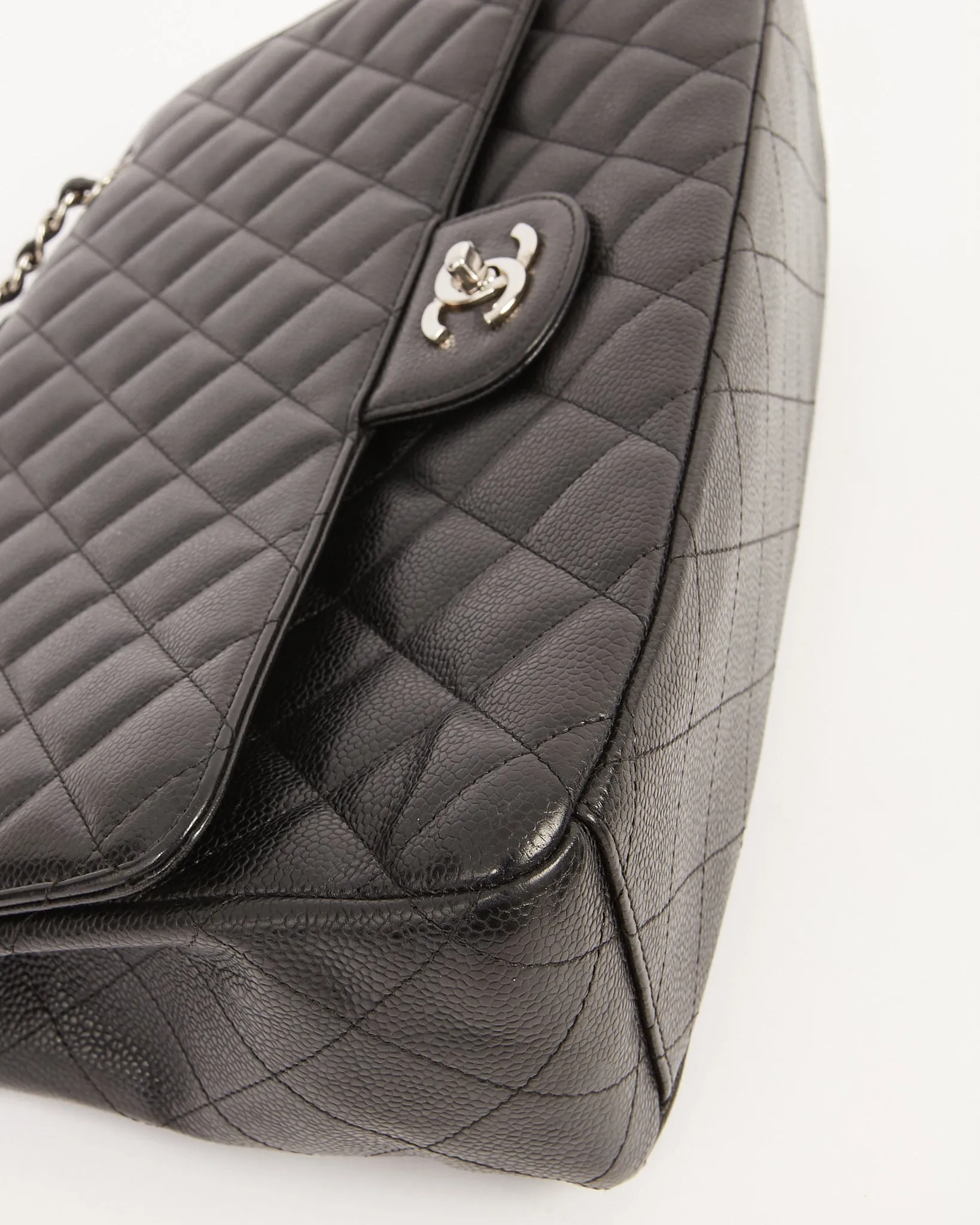 Chanel Black Caviar Quilted Single Flap Classic Maxi Bag