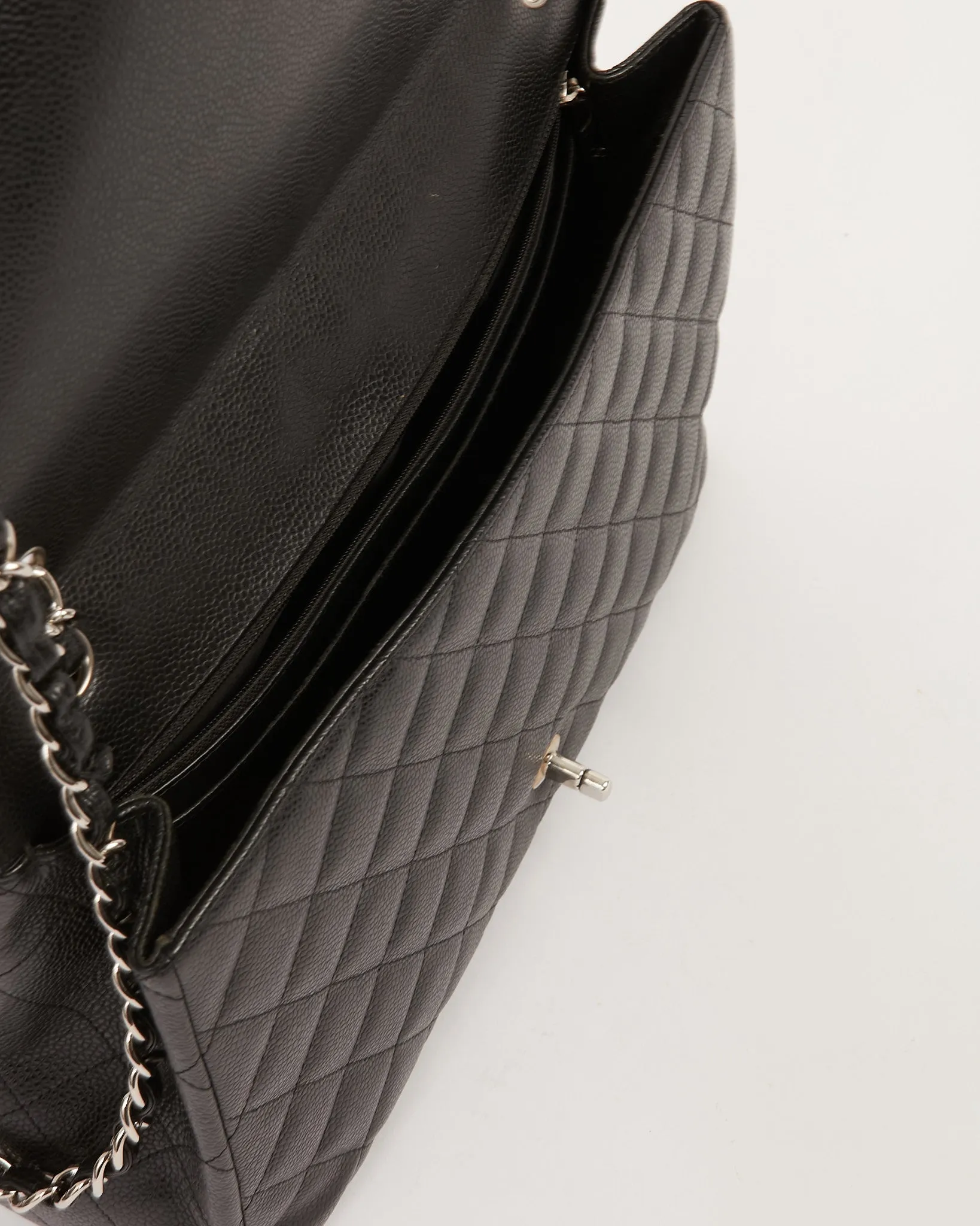Chanel Black Caviar Quilted Single Flap Classic Maxi Bag