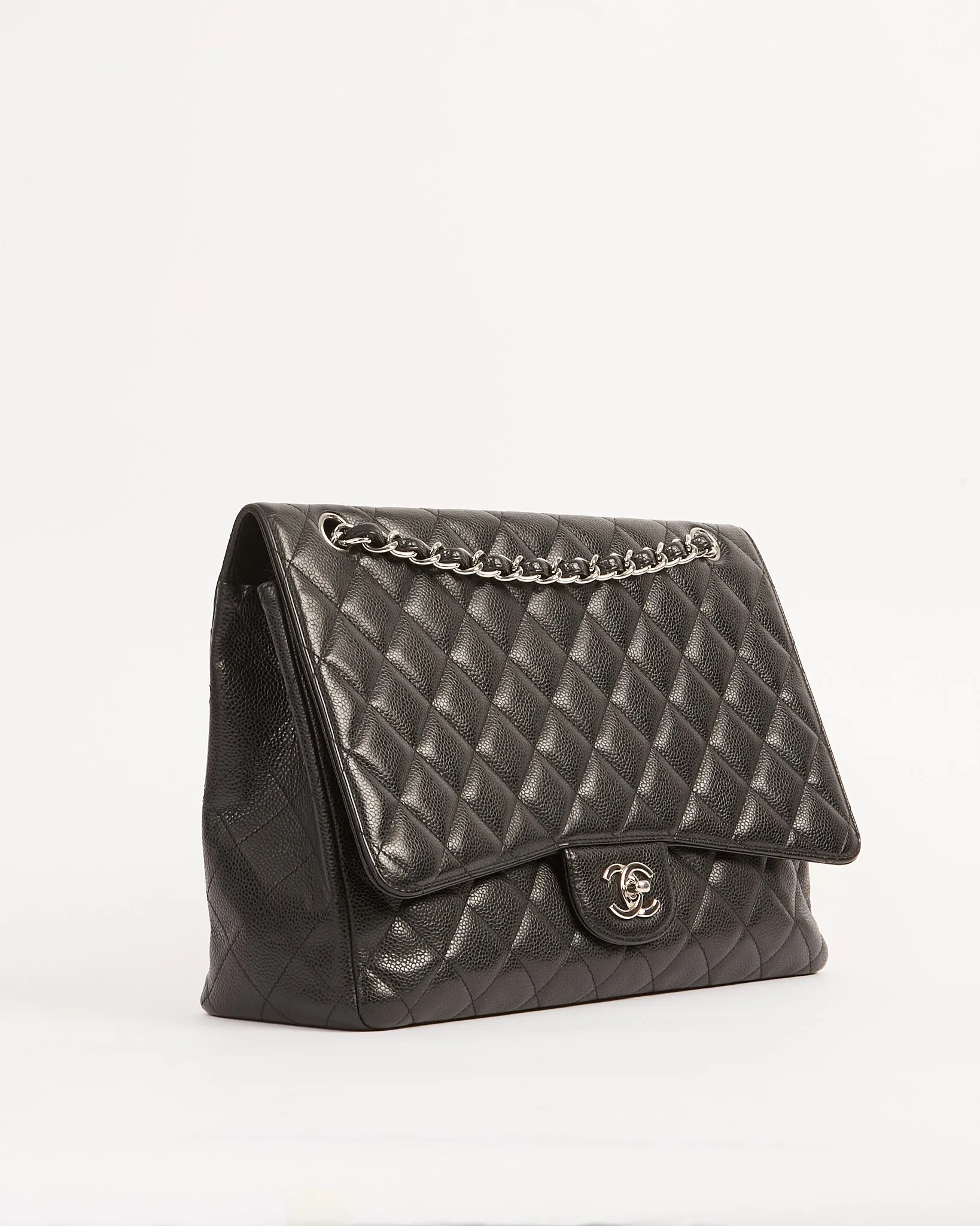 Chanel Black Caviar Quilted Single Flap Classic Maxi Bag
