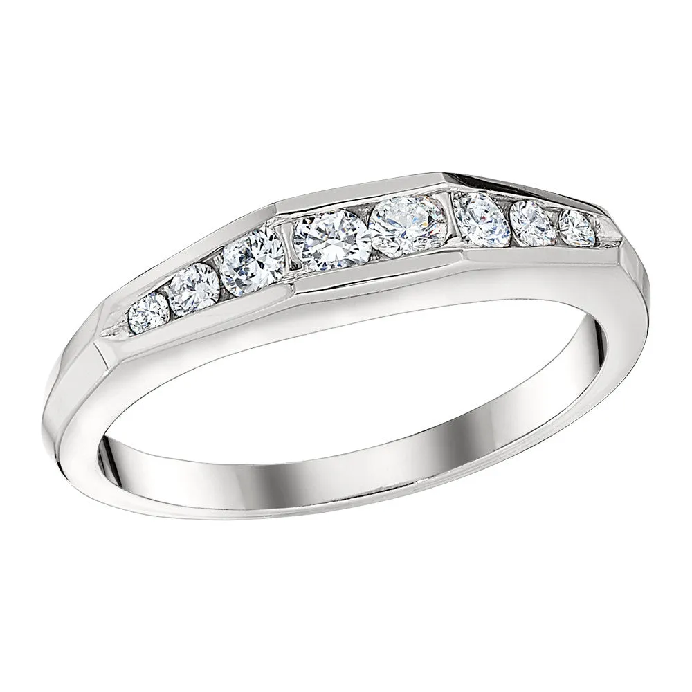 Channel Tapered Diamond Wedding Band with Knife Edge