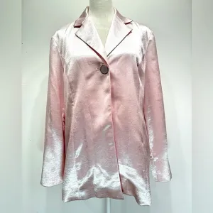 Chico’s Soirée Shine Laraina Jacket Shimmery Pale Pink Long Blazer Size 1/M