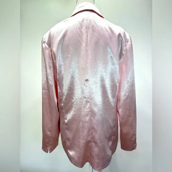 Chico’s Soirée Shine Laraina Jacket Shimmery Pale Pink Long Blazer Size 1/M