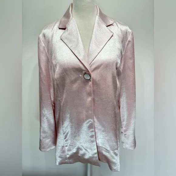 Chico’s Soirée Shine Laraina Jacket Shimmery Pale Pink Long Blazer Size 1/M