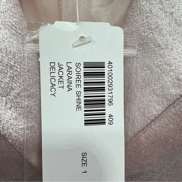 Chico’s Soirée Shine Laraina Jacket Shimmery Pale Pink Long Blazer Size 1/M