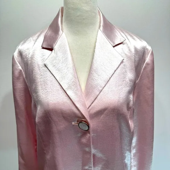 Chico’s Soirée Shine Laraina Jacket Shimmery Pale Pink Long Blazer Size 1/M