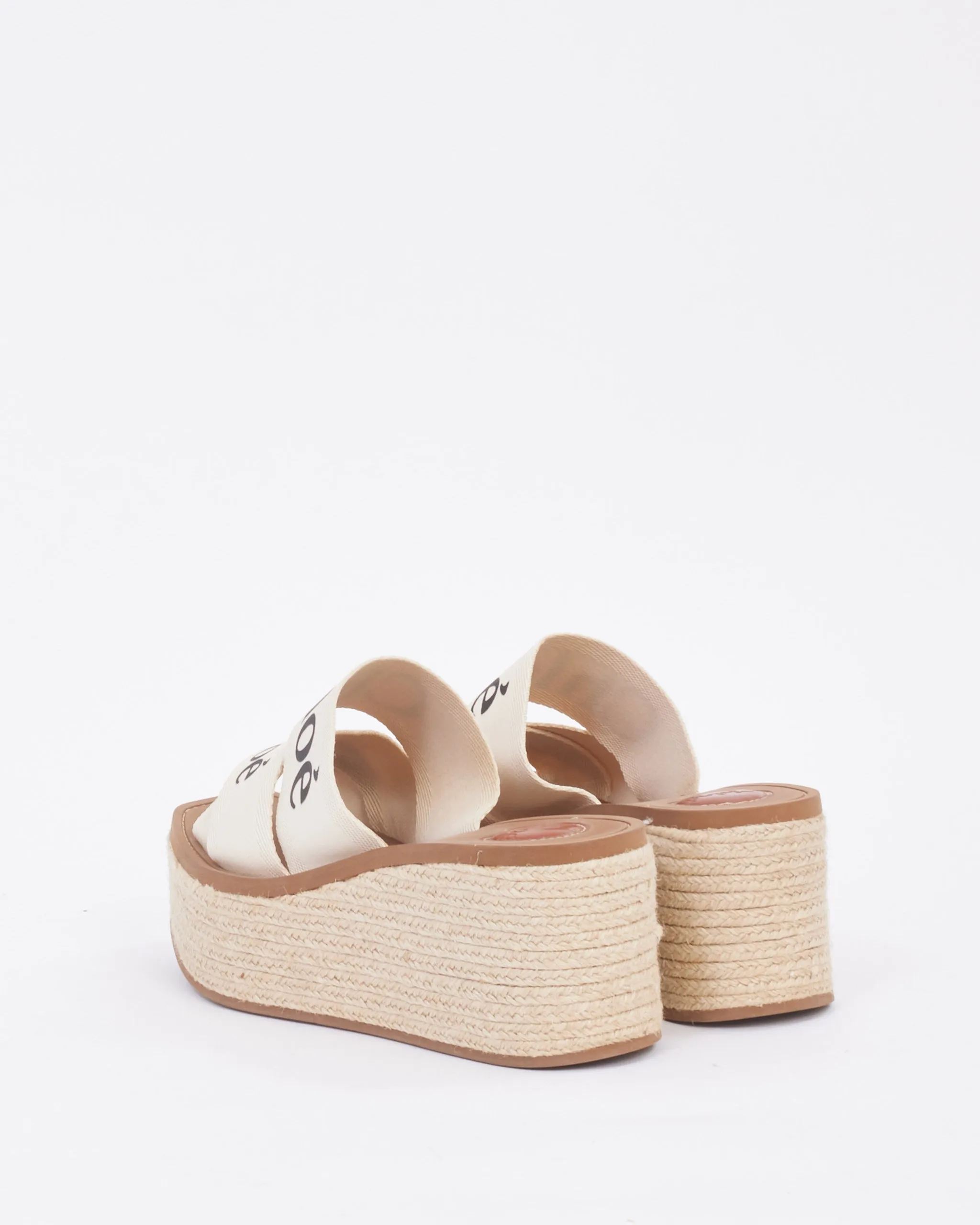 Chloé Beige Canvas Logo Woody Espadrille Wedges - 39