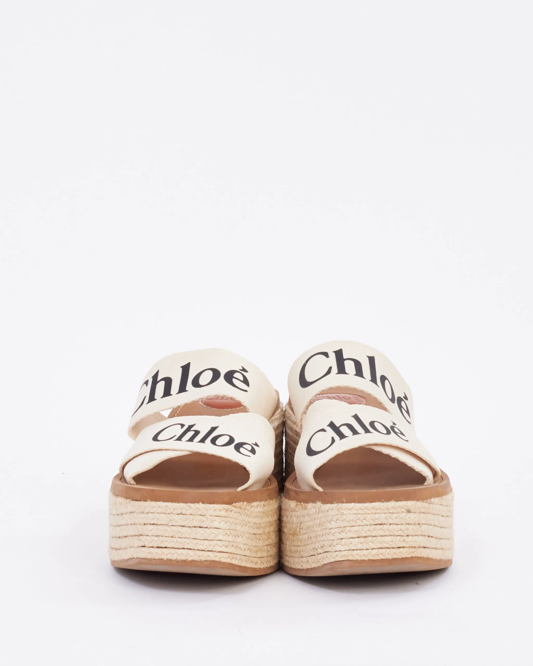 Chloé Beige Canvas Logo Woody Espadrille Wedges - 39