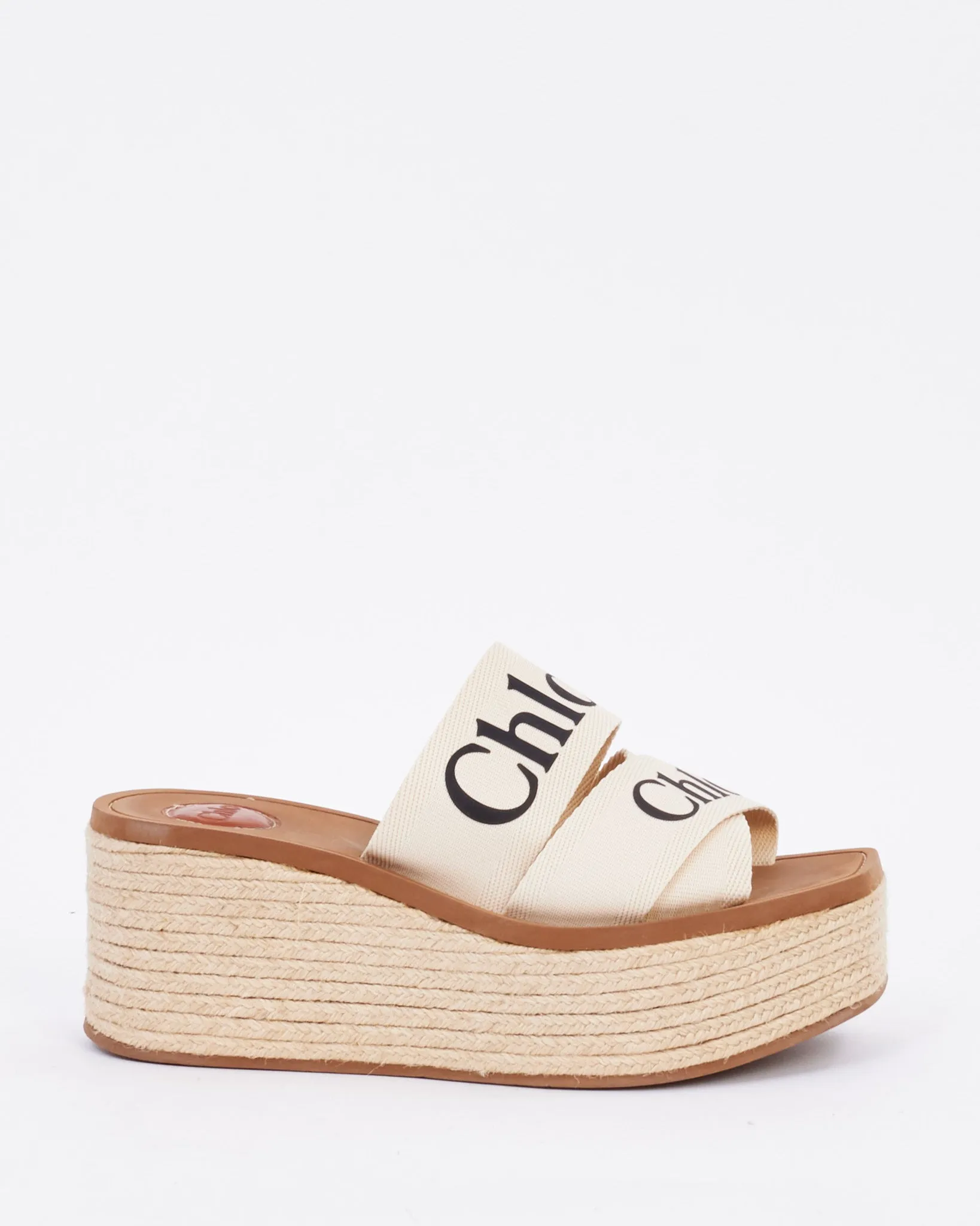Chloé Beige Canvas Logo Woody Espadrille Wedges - 39