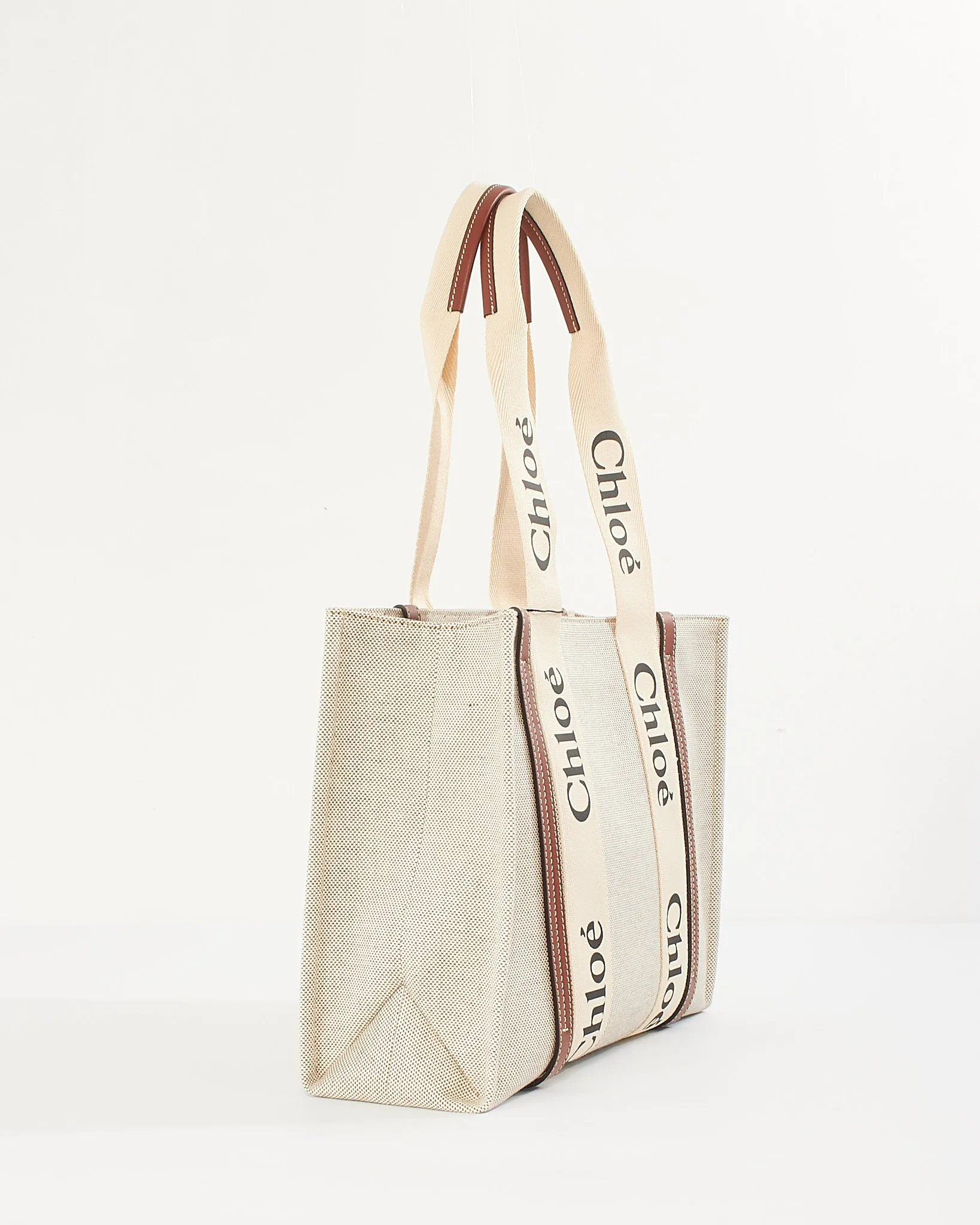 Chloé Beige Canvas Woody Medium Tote Bag